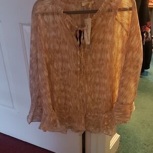 Mystree Tan Wide Cuff Patterned Blouse